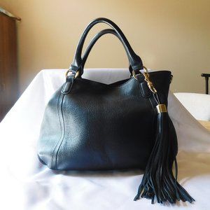 Gill Brand Black Leather Hobo Bag with Keychain Holder & Tassel